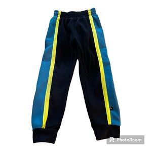 Kids unisex track pants, blue with yellow stripe 7 yrs